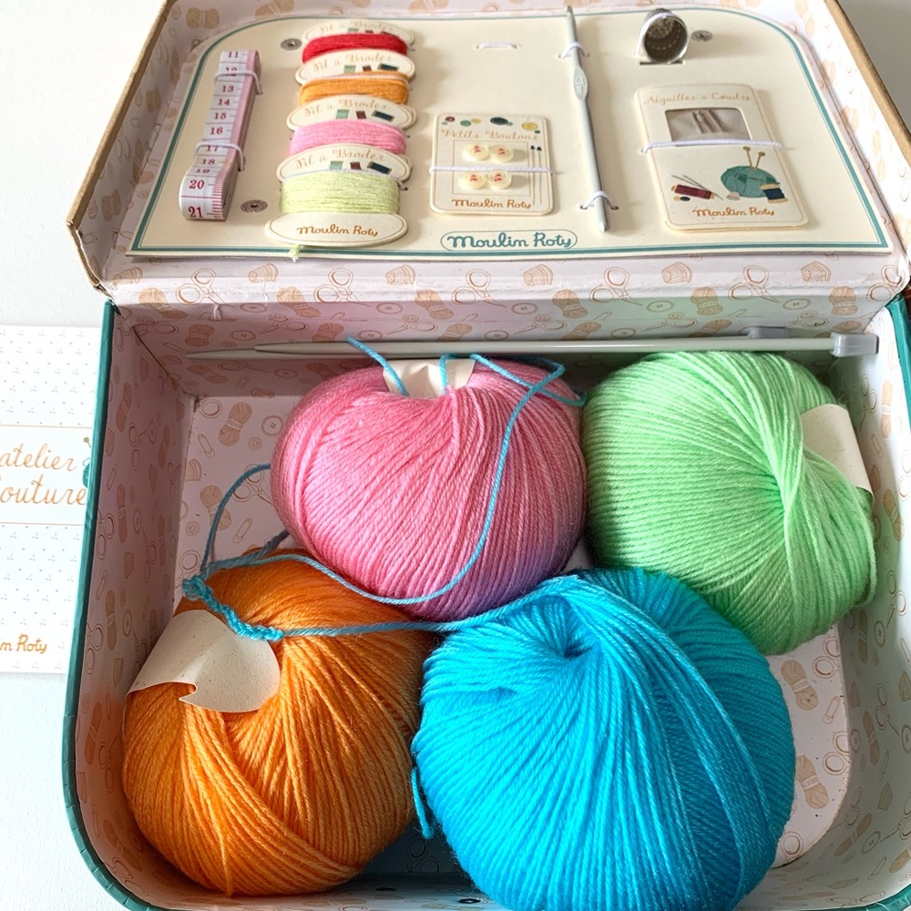 Like NEW! Moulin Roty Sewing & Knitting Set In Suitcase